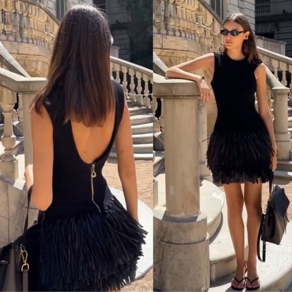 Aje Rushes Raffia Black Knit Mini Dress Size S NWT - Picture 2 of 10